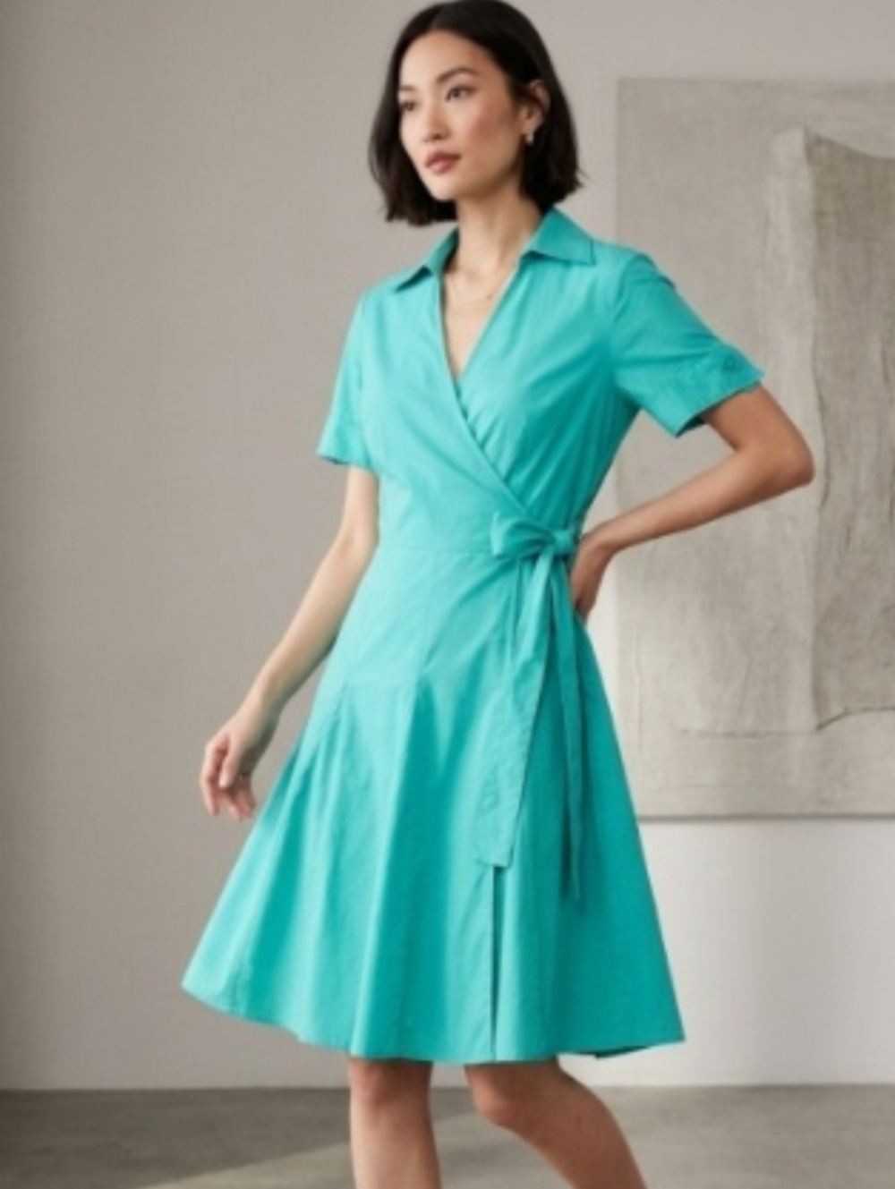 Sandro Teal  Cotton Wrap Dress Size 12